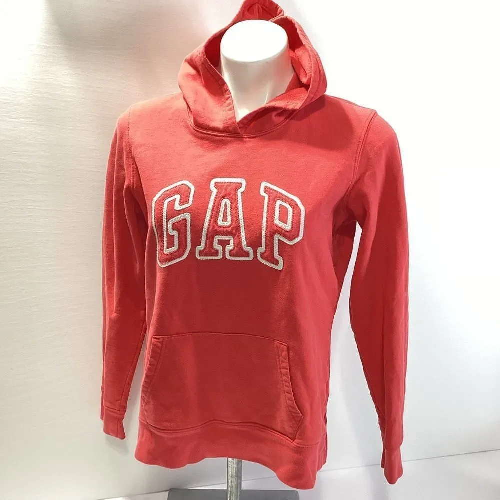 GAP Casual Hoodie Big Kids Size M Coral Rosebush White Logo Pullover